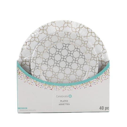 8 Packs: 40 ct. (320 total) Gold Quatrefoil Lunch & Dinner Plates by Celebrate It™